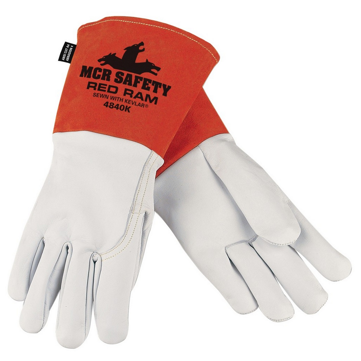 MCR Safety 4840KL "Red Ram", Grain Goat, Straight Thumb, 6" Split Cow Cuff, DuPont Kevlar Lined and Sewn