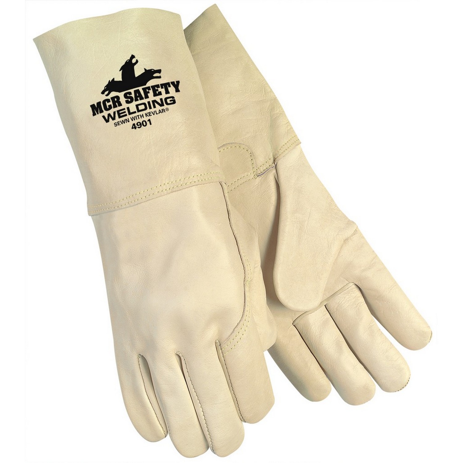 MCR Safety 4901M Welding, Premium Grain Cow, 4.5" Grain cuff, Fleece Lined Palm, Sewn with Kevlar