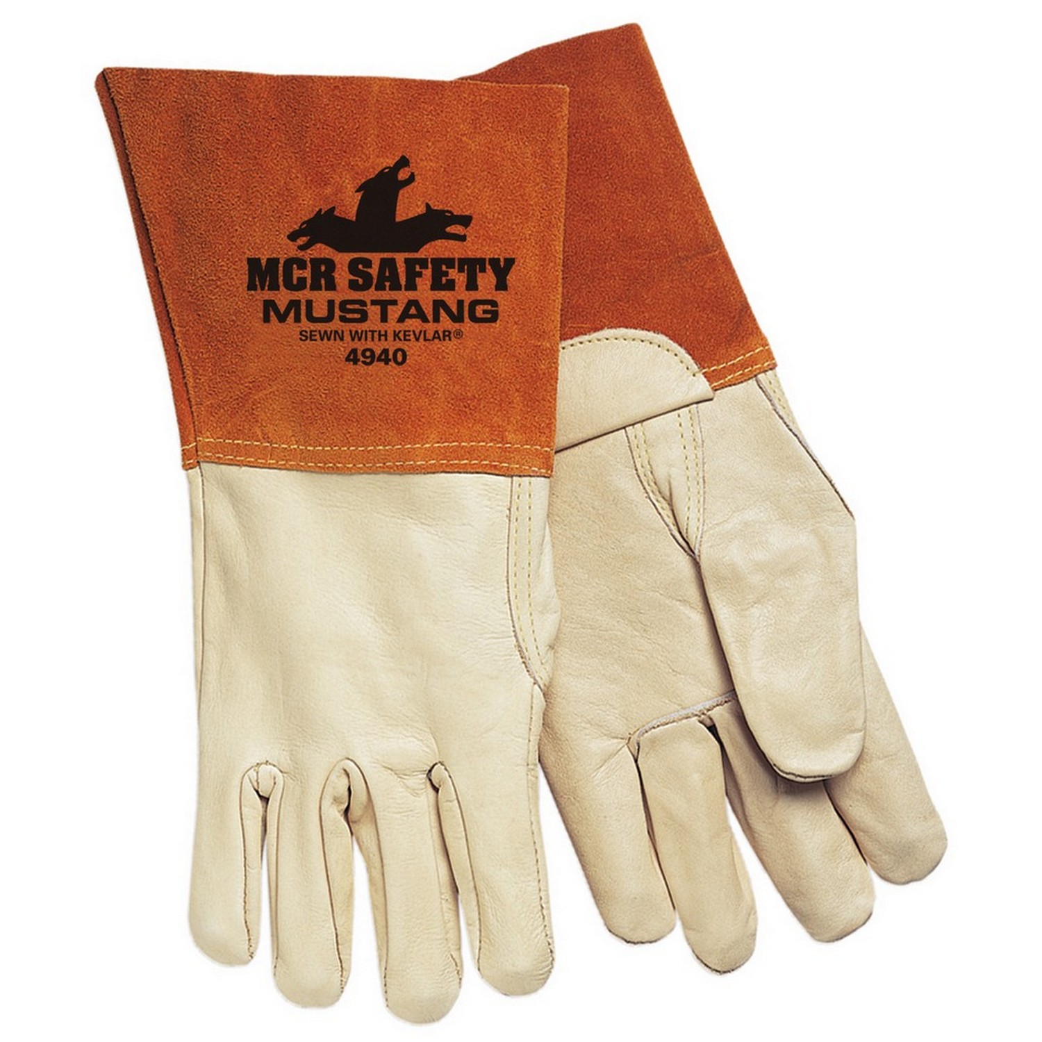 MCR Safety 4940S Mustang, Premium Grain Cow, 5" Split Bell Cuff, Reinforced Thumb, DuPont Kevlar Sewn