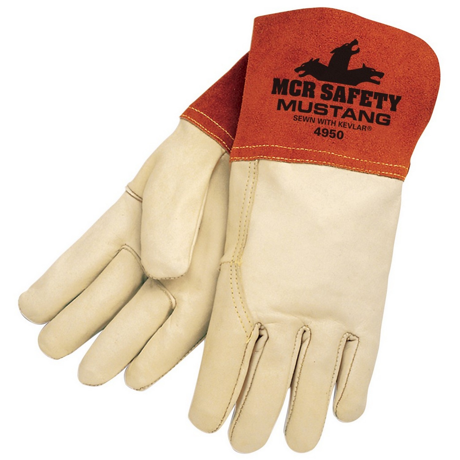 MCR Safety 4950 Mustang, Premium Top Grain Cow, 4.5" Split Gauntlet Cuff, DuPont Kevlar Sewn