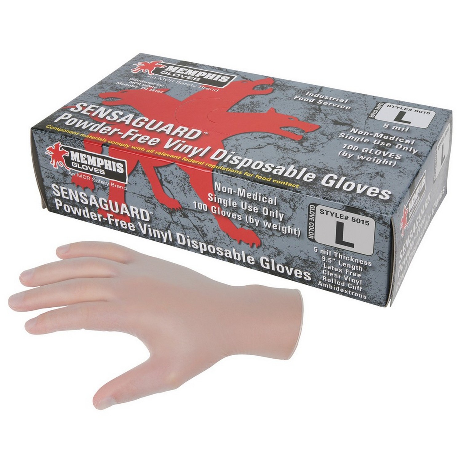 MCR Safety 5015 SensaGuard, 5 mil clear Industrial/Food Service Grade, Powder Free