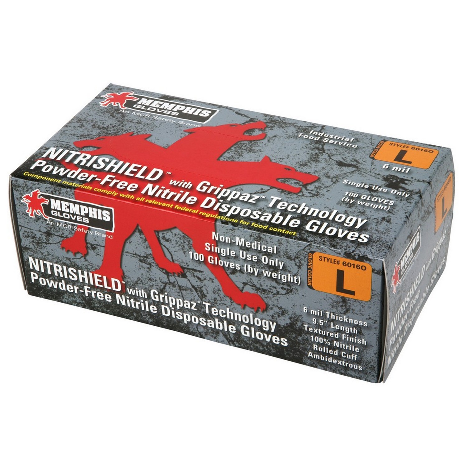 MCR Safety 6016OS NitriShield with Grippaz Technology, Orange Nitrile, 6 mil, 9.5 "