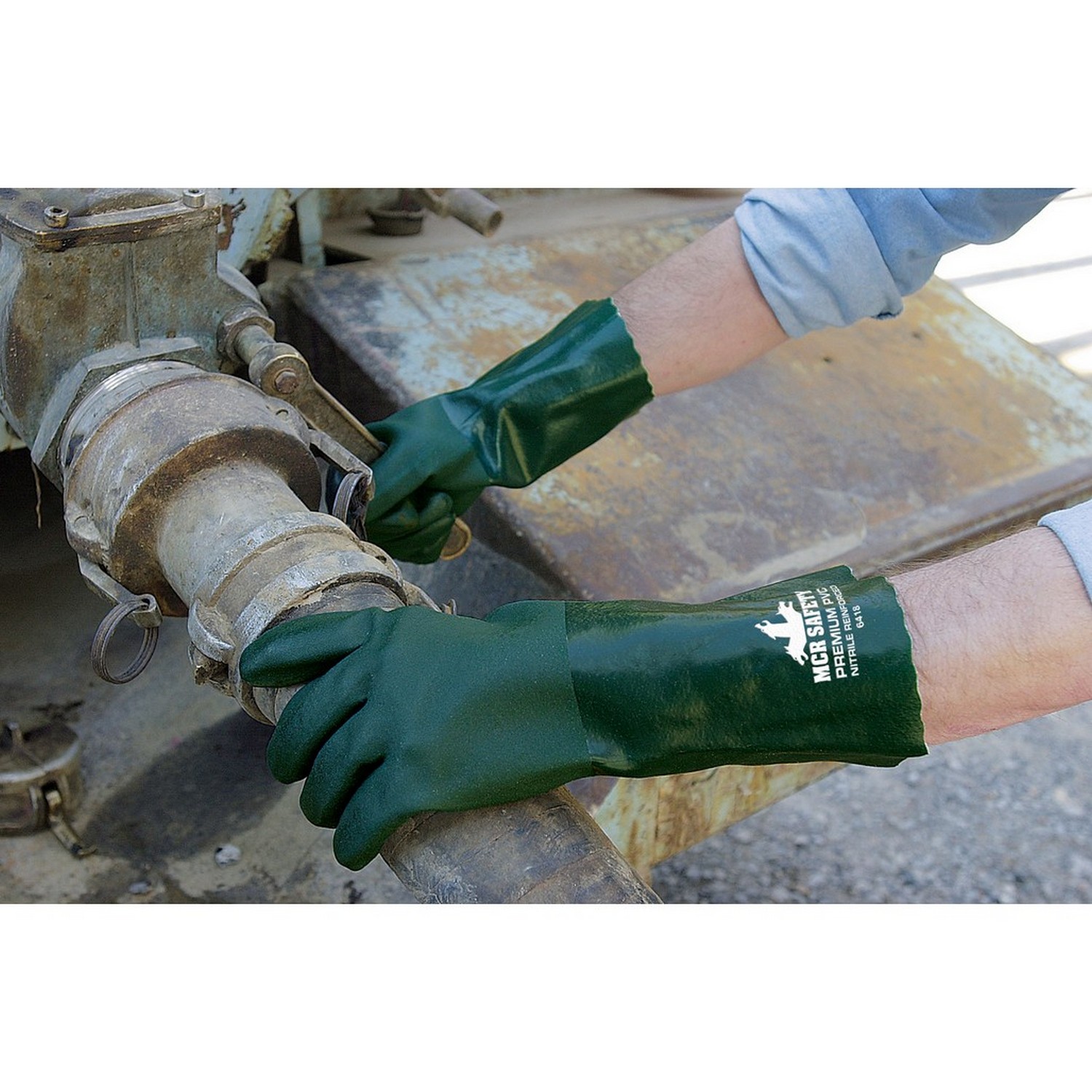 MCR Safety 6418 Memphis Premium Double Dip PVC, Jersey Lined, Nitrile Reinforced, 18" Length