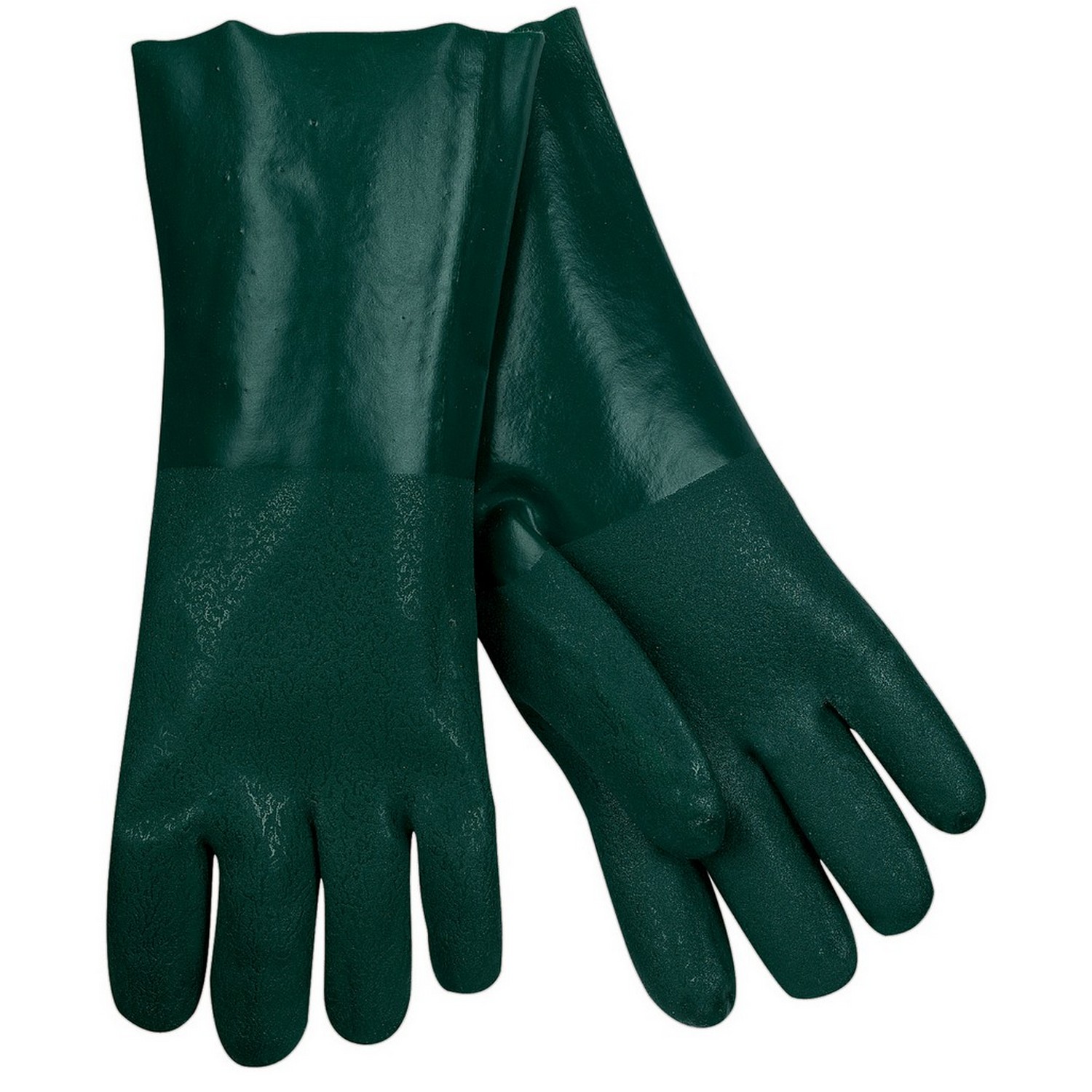 MCR Safety 6424 Double Dip Sandy Green PVC, 14" Industry Standard, Jersey Lined, Guanlet Cuff