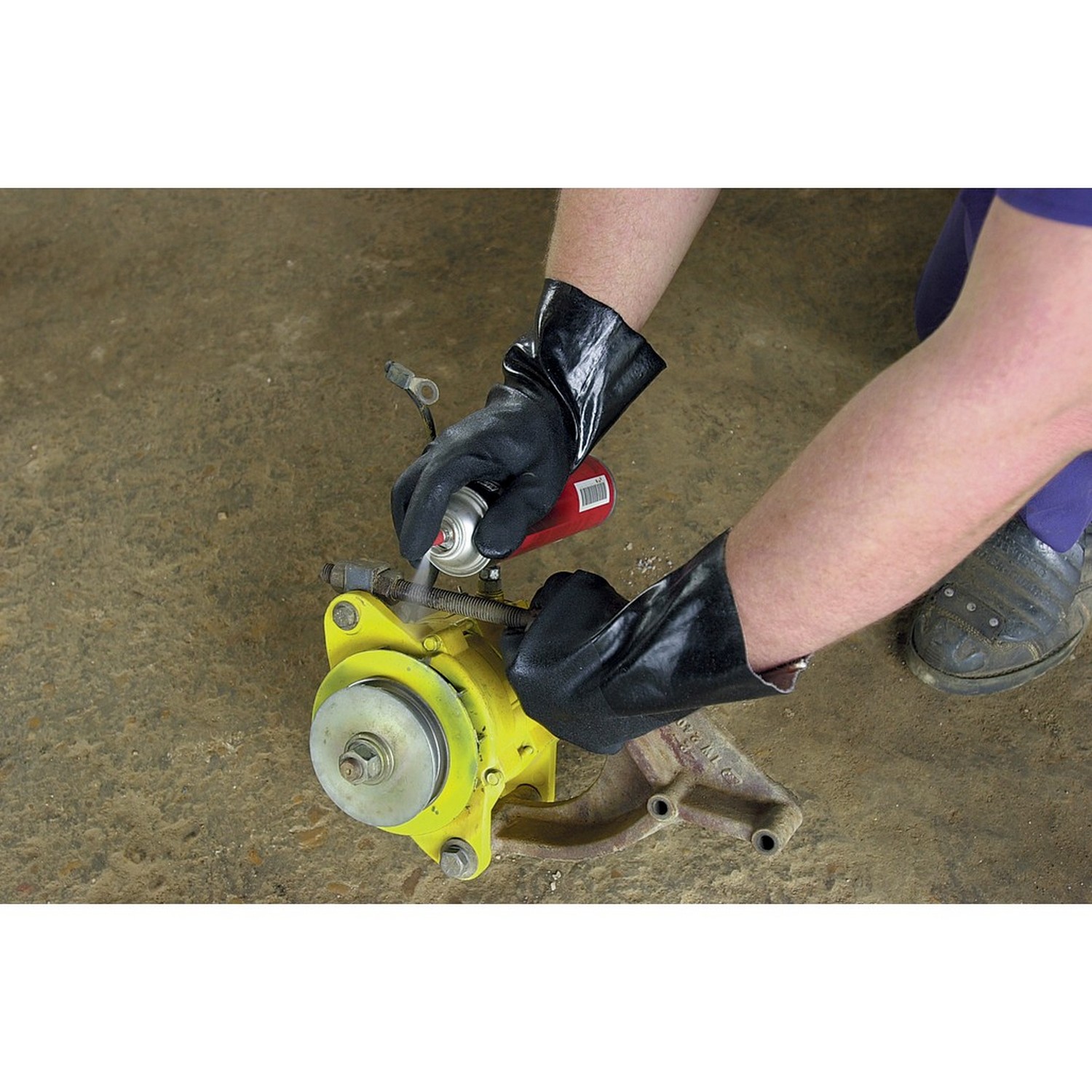 MCR Safety 6524S Double Dip Sandy Black PVC, 14" Industry Standard, Interlock Lined, Gauntlet Cuff