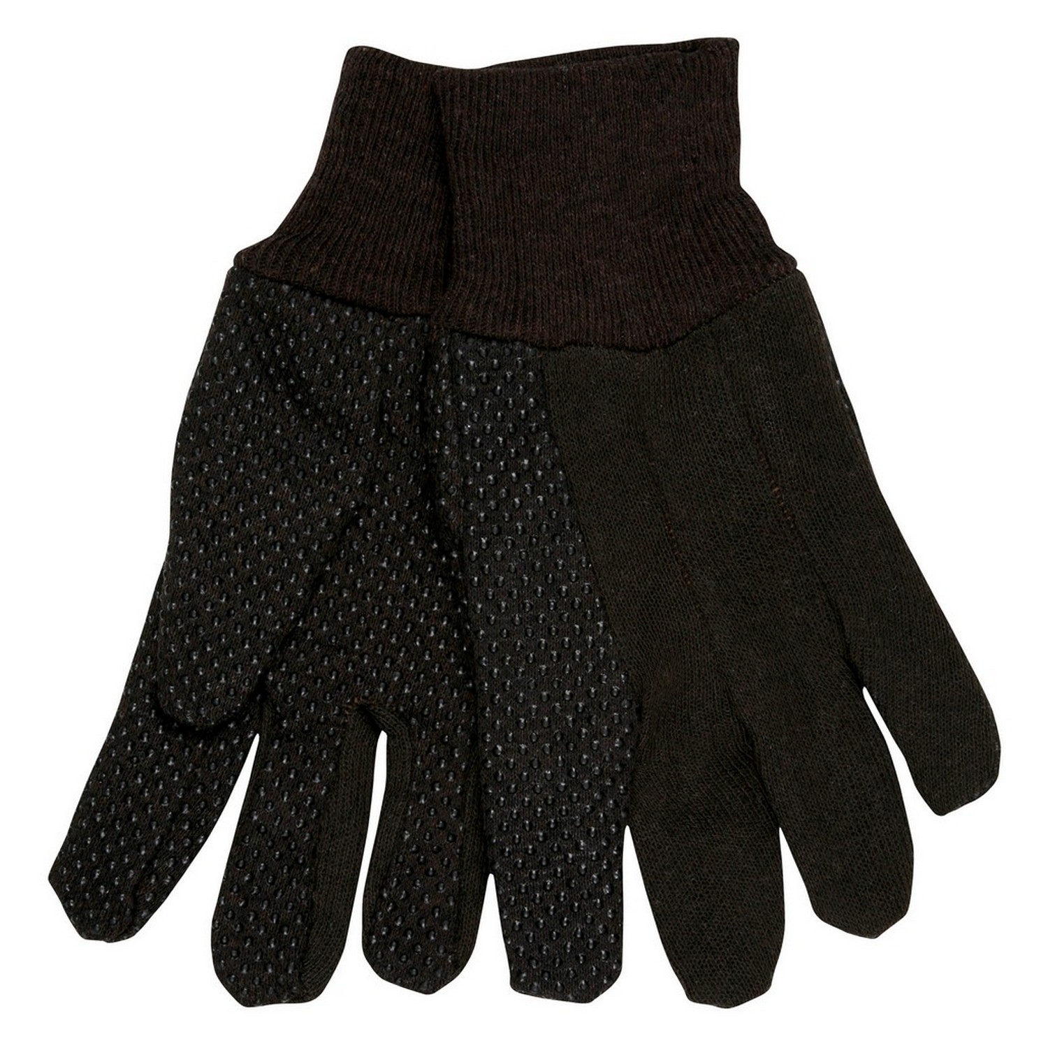 MCR Safety 7802 Brown Jersey Glove with Clute Pattern, Plastic Dotted Palm Side, Knit Wrist, Ladies