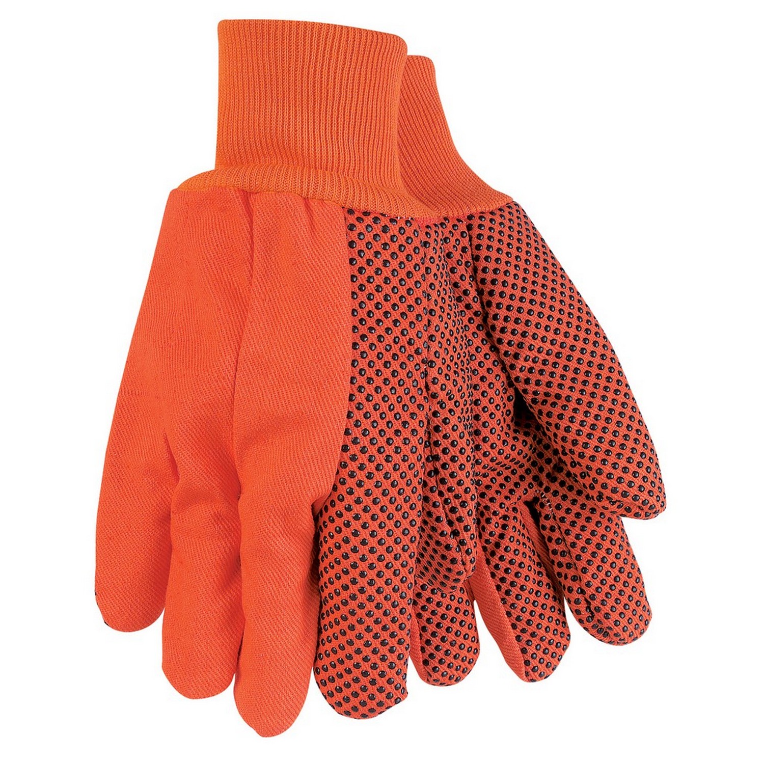 MCR Safety 9018DO 18 Oz. Double Palm Canvas, dotted one side, Nap-In Knit Wrist, Hi-Visibility Orange