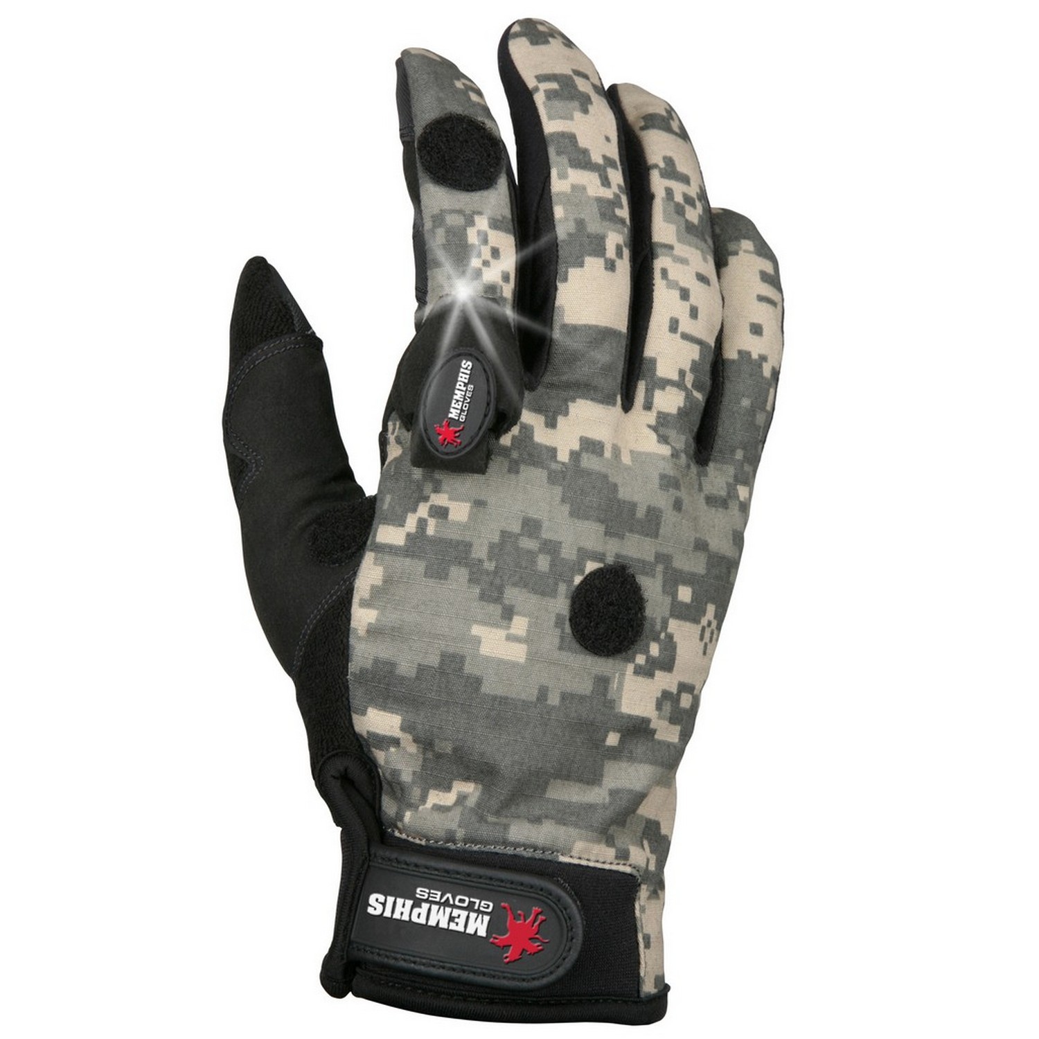 MCR Safety 924WWM Memphis Multi-Task, Black Synthetic Palm with Padding, Camo Pattern, Two LED Lights