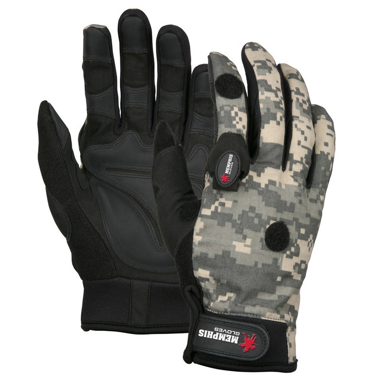 MCR Safety 924WWM Memphis Multi-Task, Black Synthetic Palm with Padding, Camo Pattern, Two LED Lights