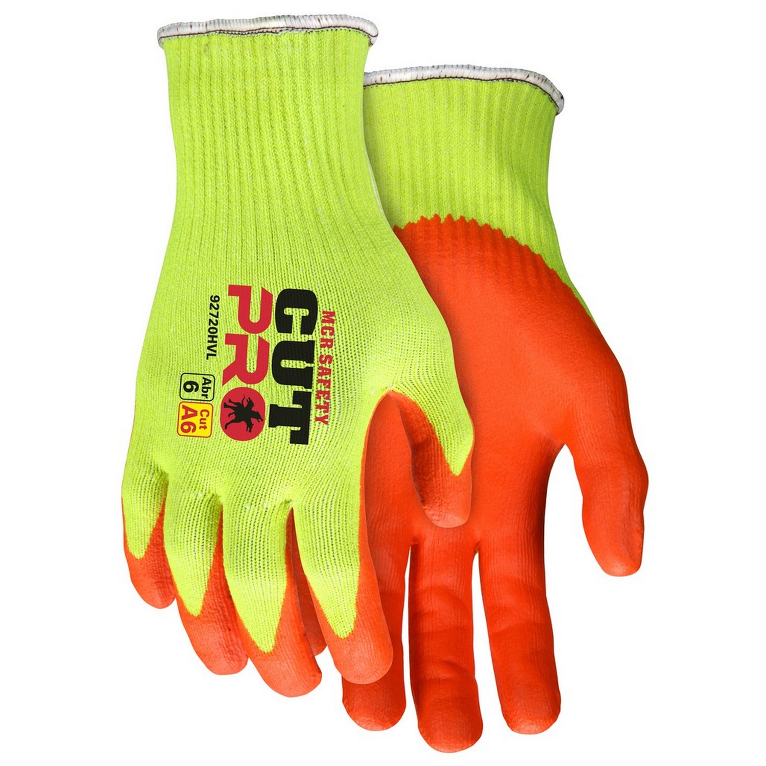 MCR Safety 92720HVS MCR Safety Cut Pro, 10 ga. Hi-vis lime HPPE/Steel shell, Hi-Vis orange Nitrile Foam palm/Fingers