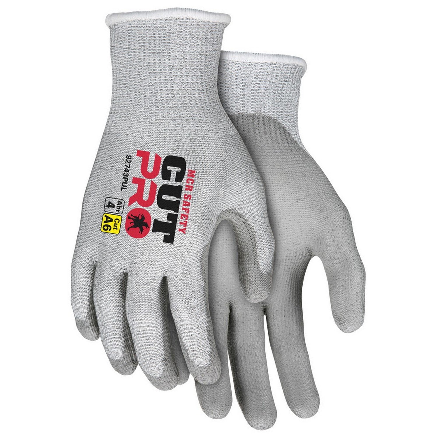 MCR Safety 92743PUS MCR Safety Cut Pro, salt/pepper HPPE/Steel shell, gray polyurethane palm and fingers