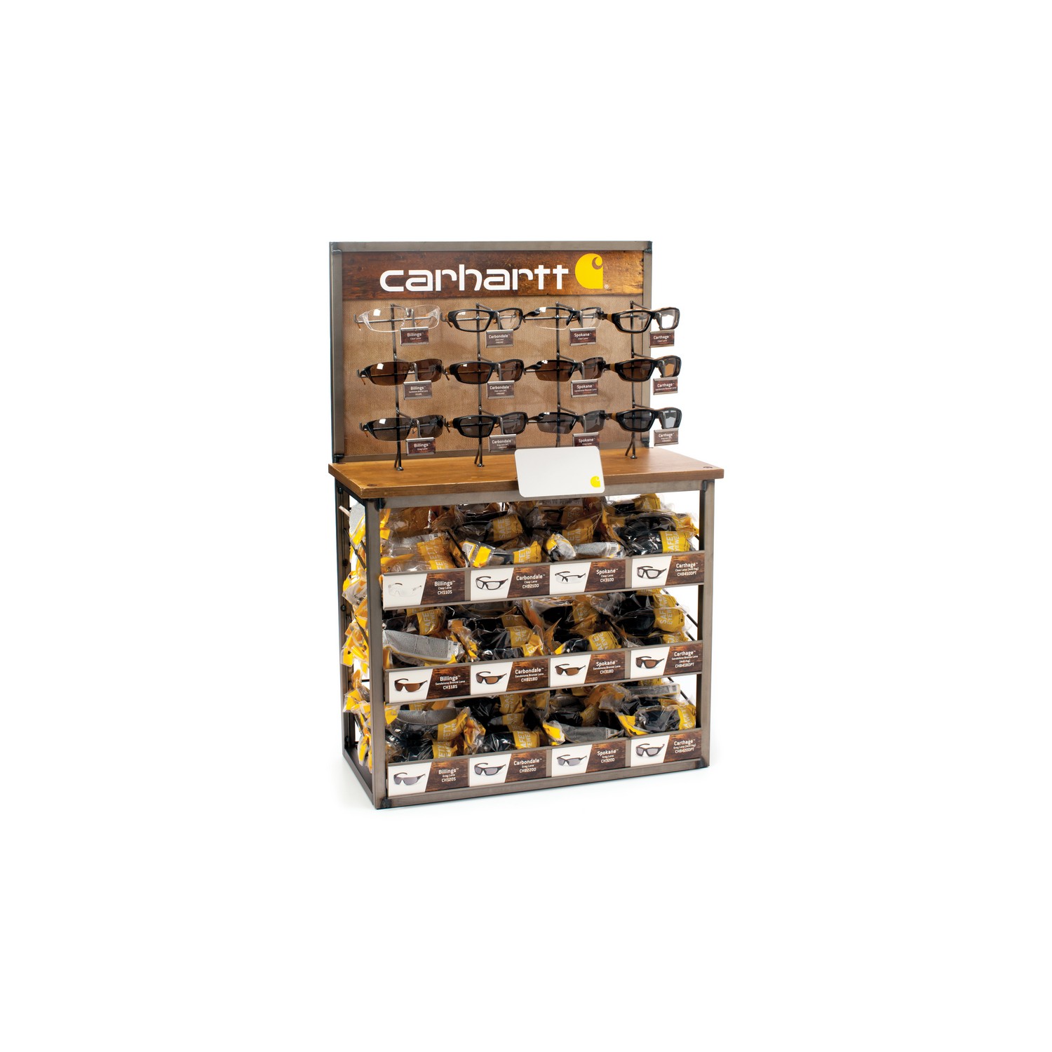 Pyramex Safety CHBD144 Carhartt - Carhartt - 144 Unit Bulk Display with Interchangeable BLabels and Adjustable Mirror Safety Glasses