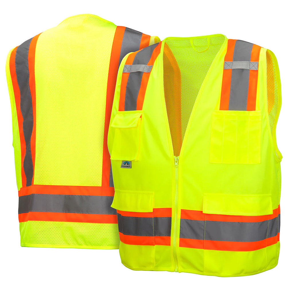 Pyramex Safety RVZ2410SE Safety Vest - Hi-Vis Lime - Self-Extinguishing ANSI Type R Class 2