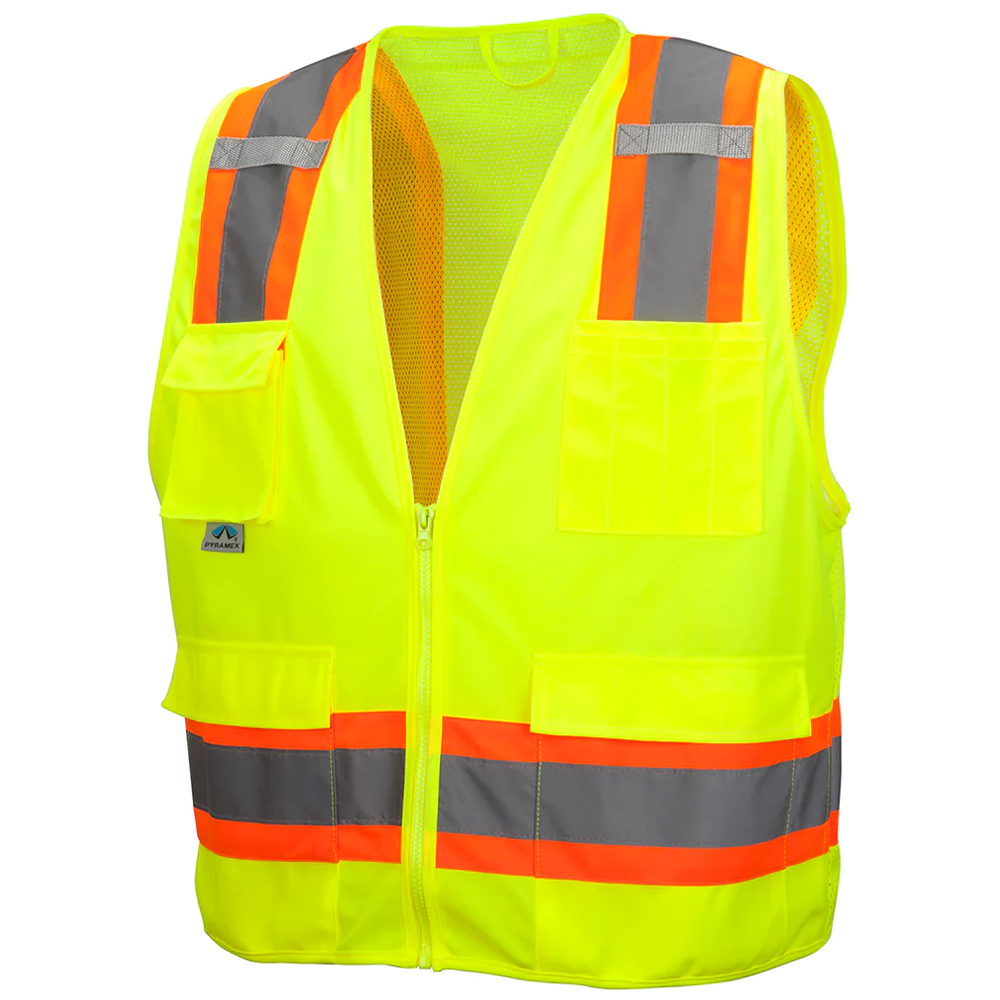 Pyramex Safety RVZ2410SE Safety Vest - Hi-Vis Lime - Self-Extinguishing ANSI Type R Class 2