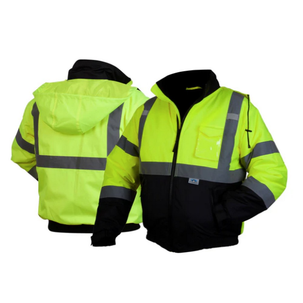 Pyramex Safety RJ3210 Winter Wear - Hi-Vis Lime Bomber Jacket with Quilted Lining ANSI Type R Class 3