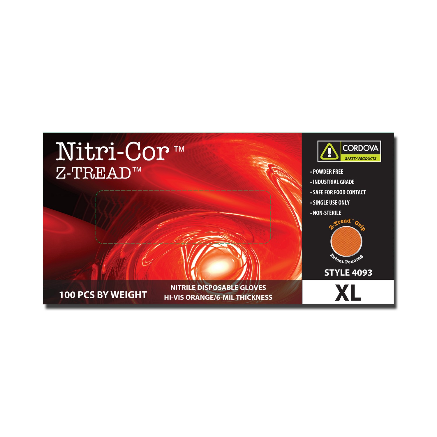 Cordova COR4093 Disposable, Nitri-Cor Z-Tread, Food Service, Nitrile, Powder Free, 6 mil
