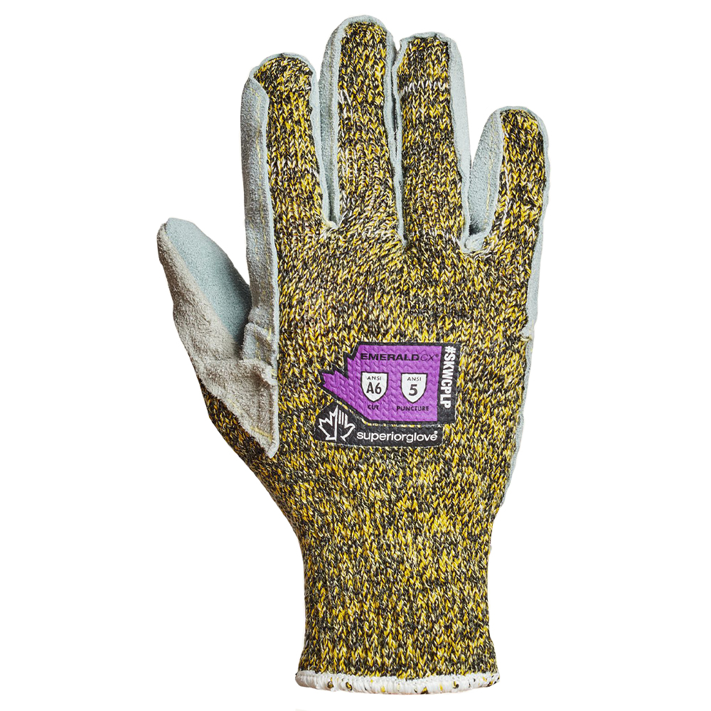 Superior Glove SKWCPLP Emerald Cx 7-Gauge Kevlar/Stainless Steel String Knit With Leather Palm, Cut Resistant Glove, A6