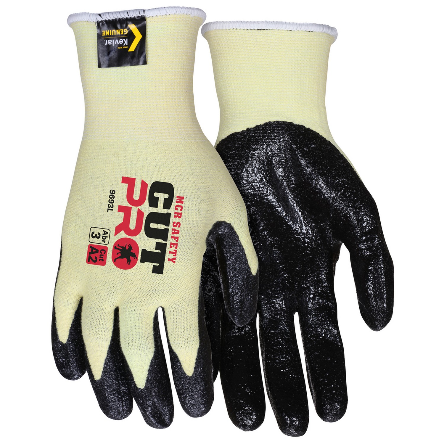 MCR Safety 9693 Cut Pro 15 Gauge Stretch Kevlar Textured Nitrile Palm & Fingers