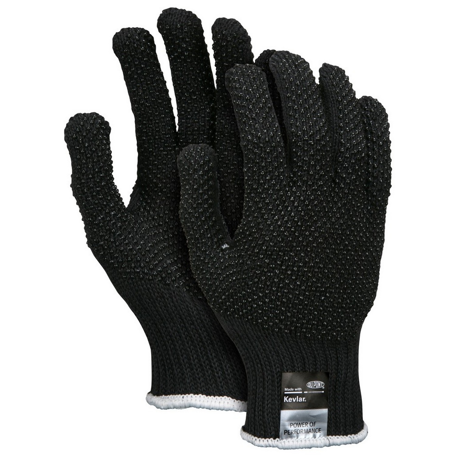 MCR Safety 9366BKS DuPont Kevlar string knits, plain shell, black 7 gauge, regular weight, Black PVC dots on both sides