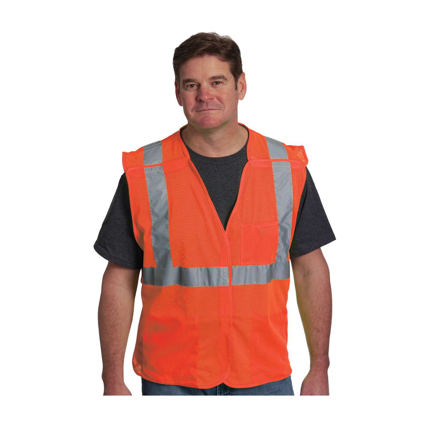 PIP 302-5PMV ANSI Type R Class 2 Three Pocket Mesh Breakaway Vest Hi-Vis Orange