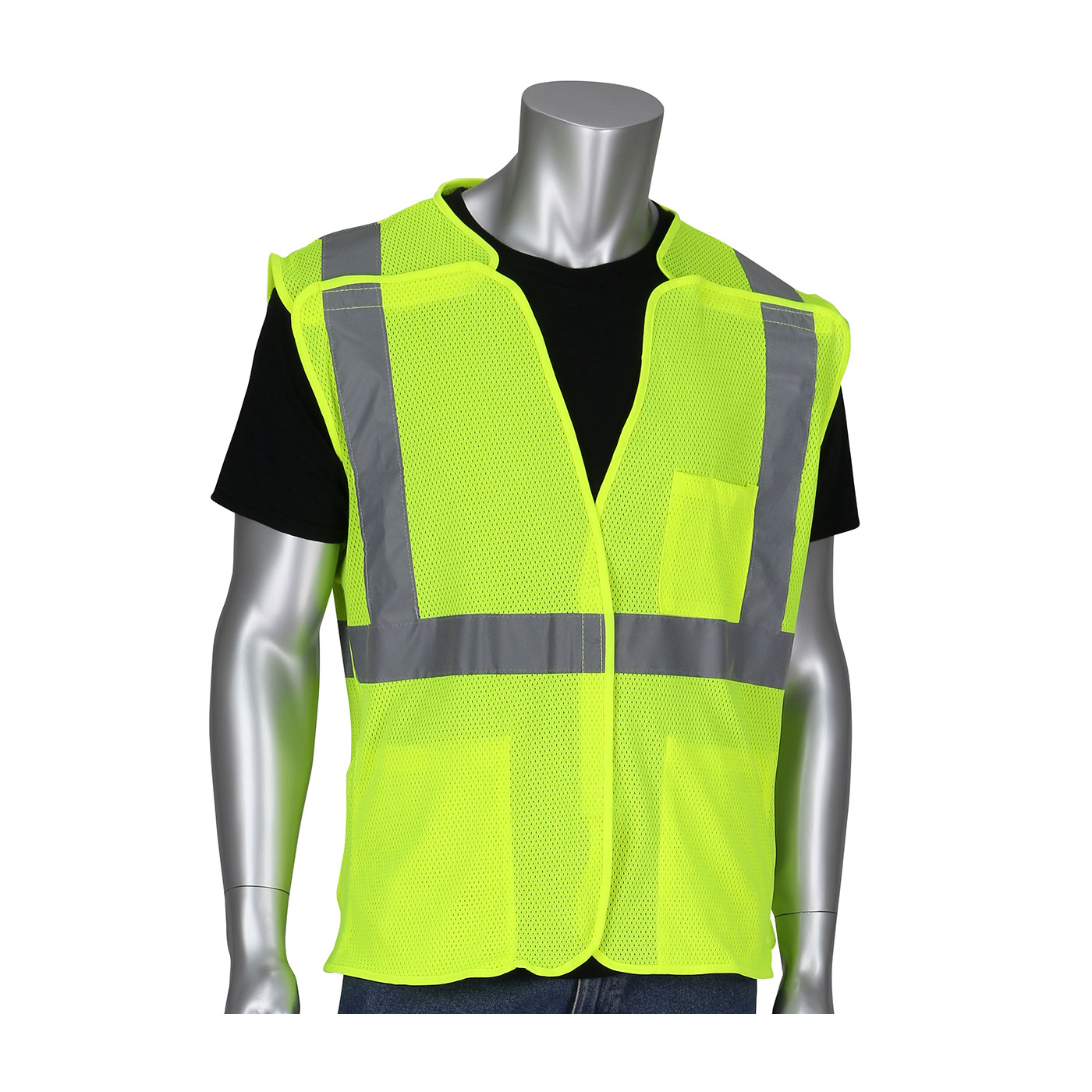 PIP 302-5PMV ANSI Type R Class 2 Three Pocket Mesh Breakaway Vest Hi-Vis Yellow