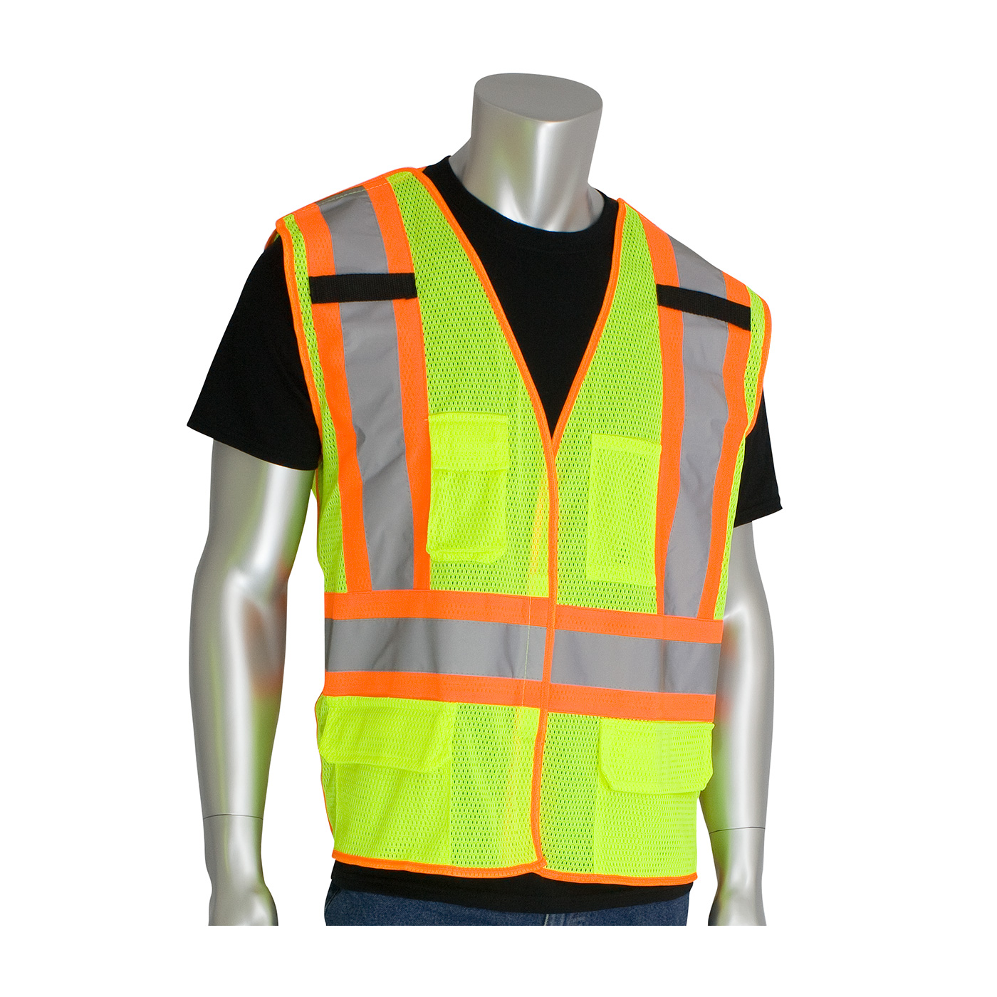 PIP 302-0212 ANSI Type R Class 2 Two-Tone Five Pocket Breakaway Mesh Vest Hi-Vis Yellow