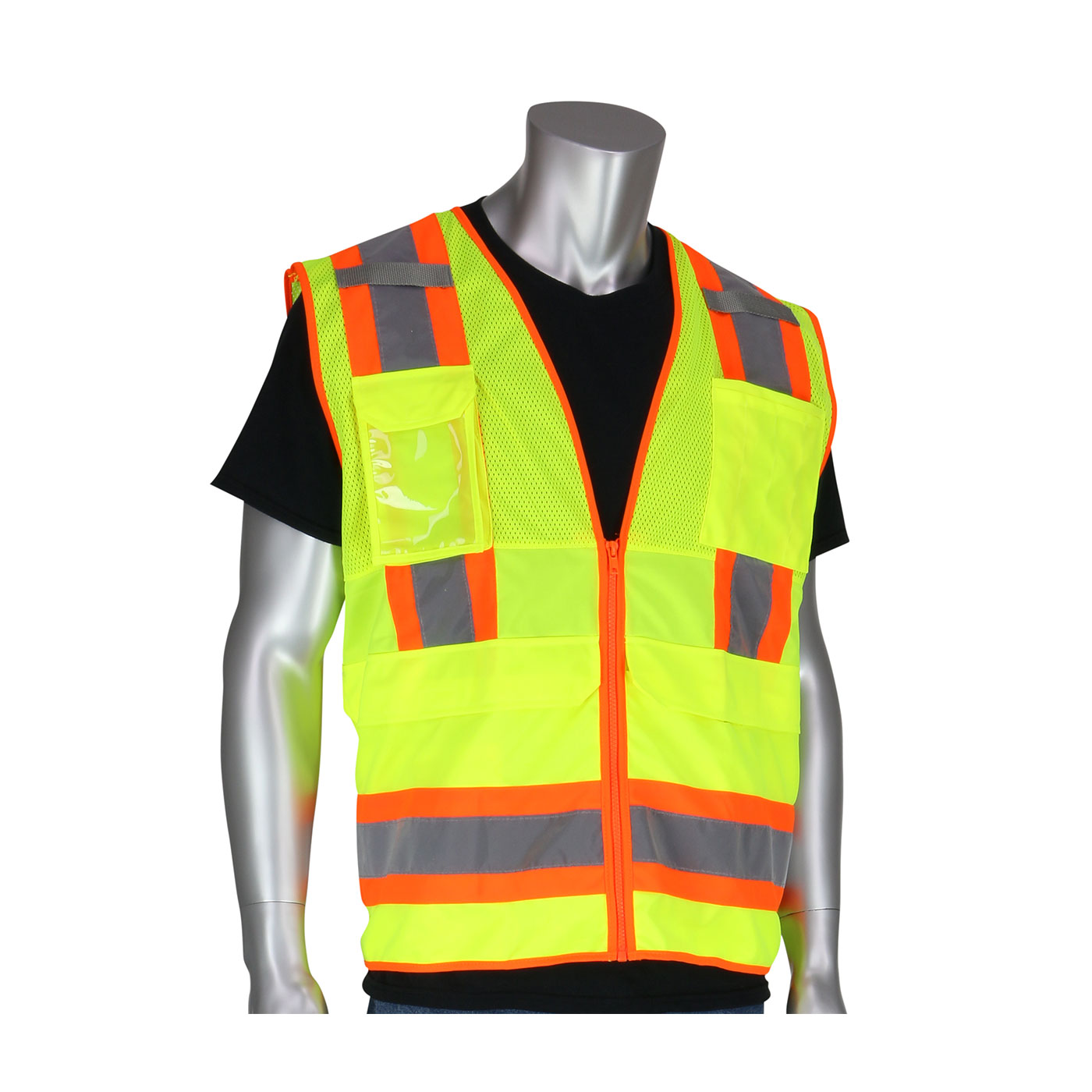 PIP 302-0700 ANSI Type R Class 2 Two-Tone Ten Pocket Surveyors Tech Vest Hi-Vis Yellow