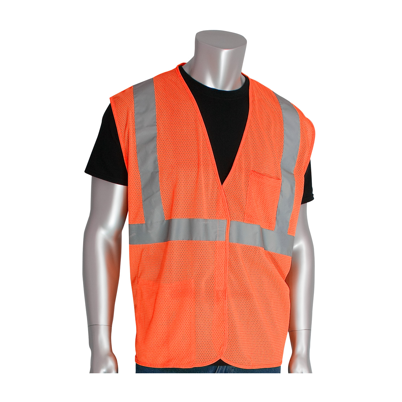 PIP 302-0702 ANSI Type R Class 2 Two Pocket Value Mesh Vest Hi-Vis Orange