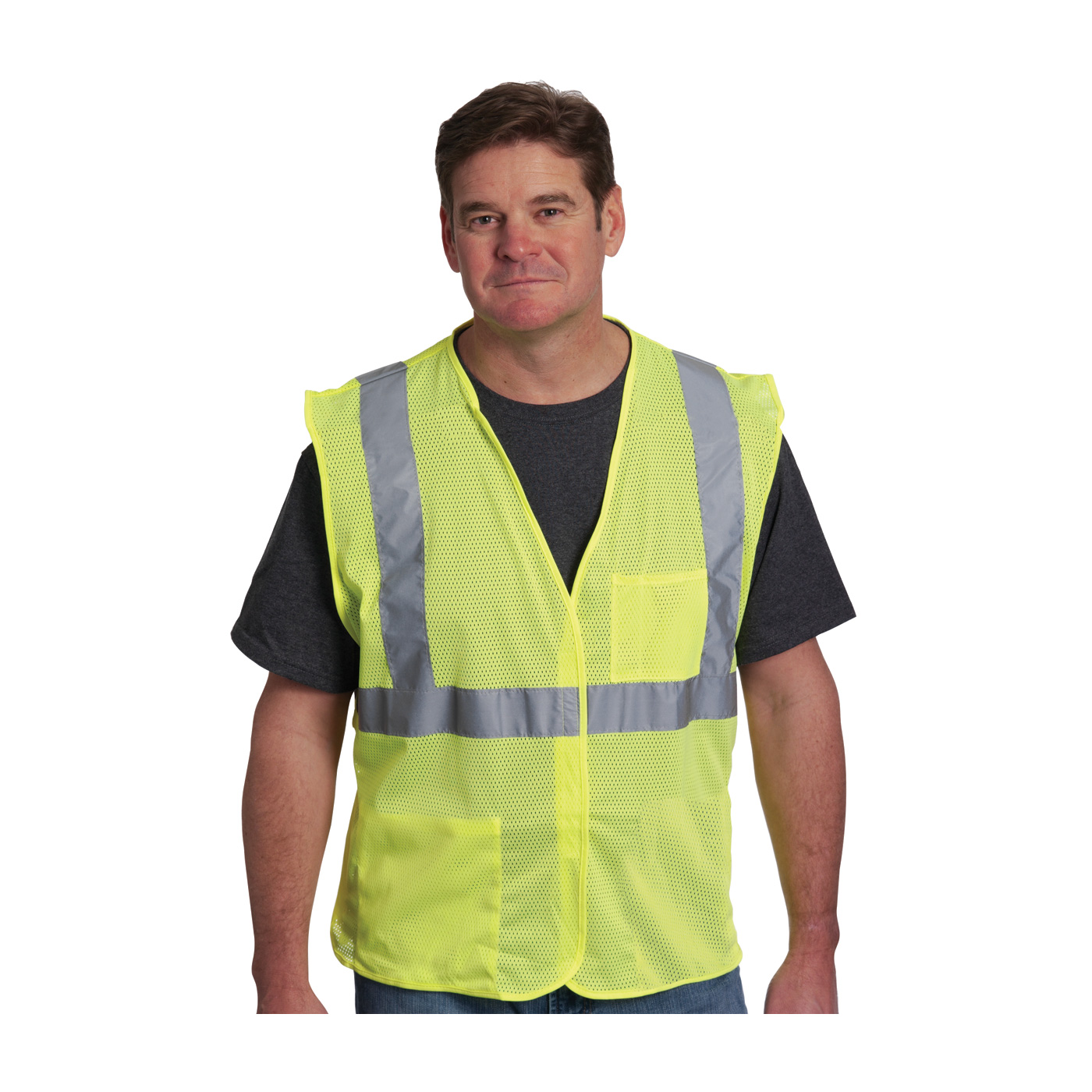 PIP 302-V100 ANSI Type R Class 2 Dual Sized Value Zipper Mesh Vest Hi-Vis Yellow