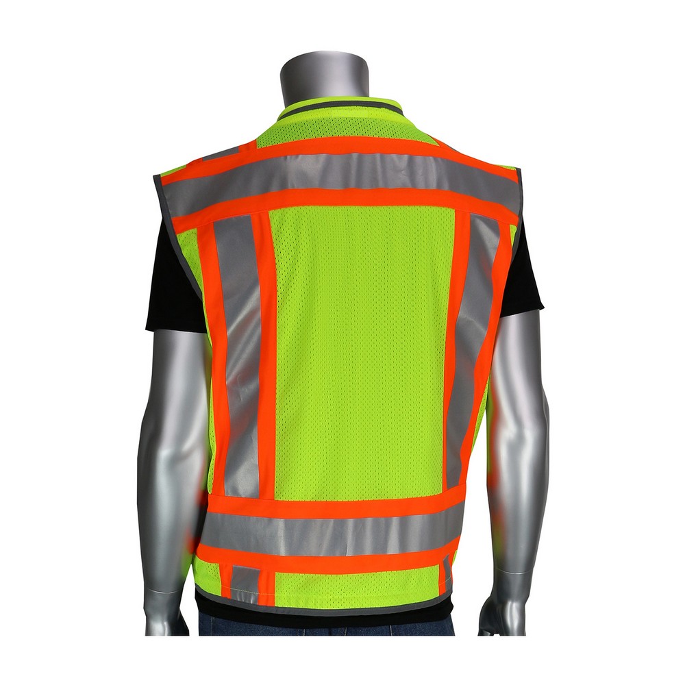 PIP 303-0800D ANSI Type R Class 3 Black Two-Tone Eleven Pocket Tech-Ready Mesh Surveyors Vest with "D" Ring Access Hi-Vis Orange