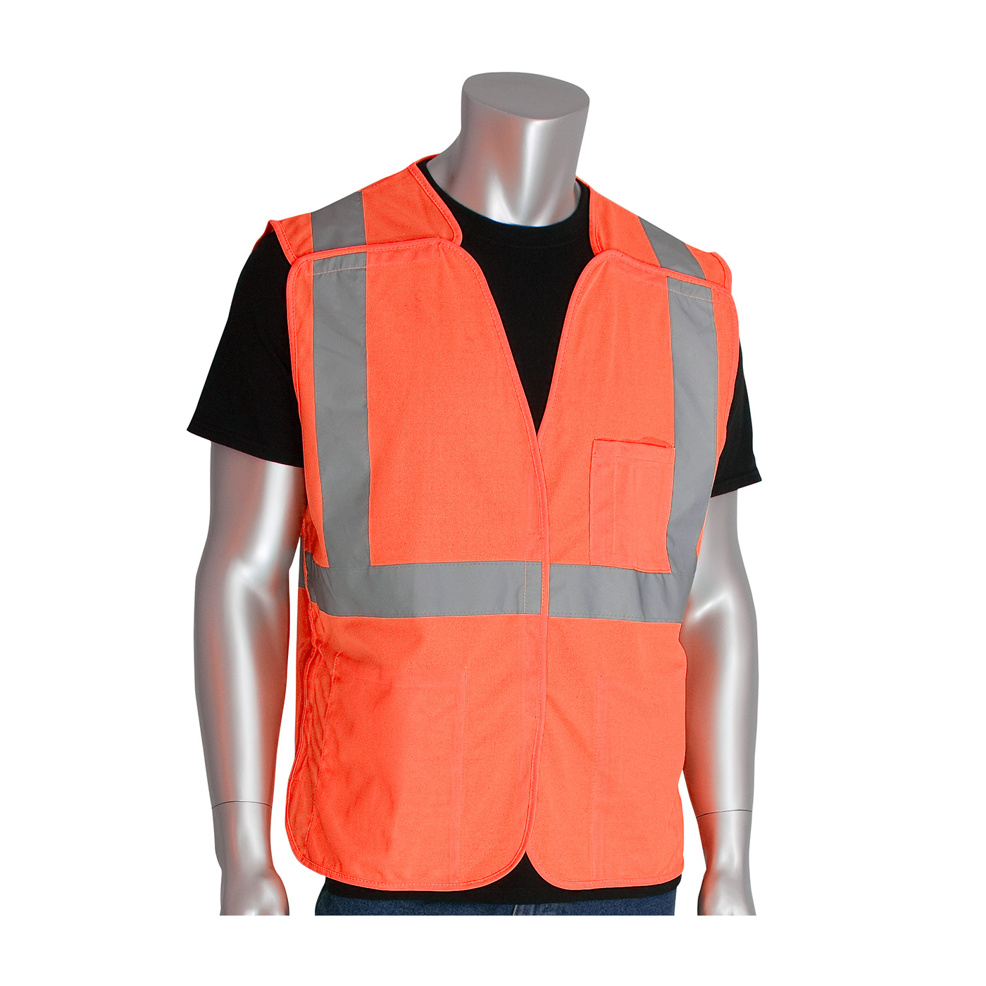 PIP 302-5PV ANSI Type R Class 2 Three Pocket Solid Breakaway Vest Hi-Vis Orange