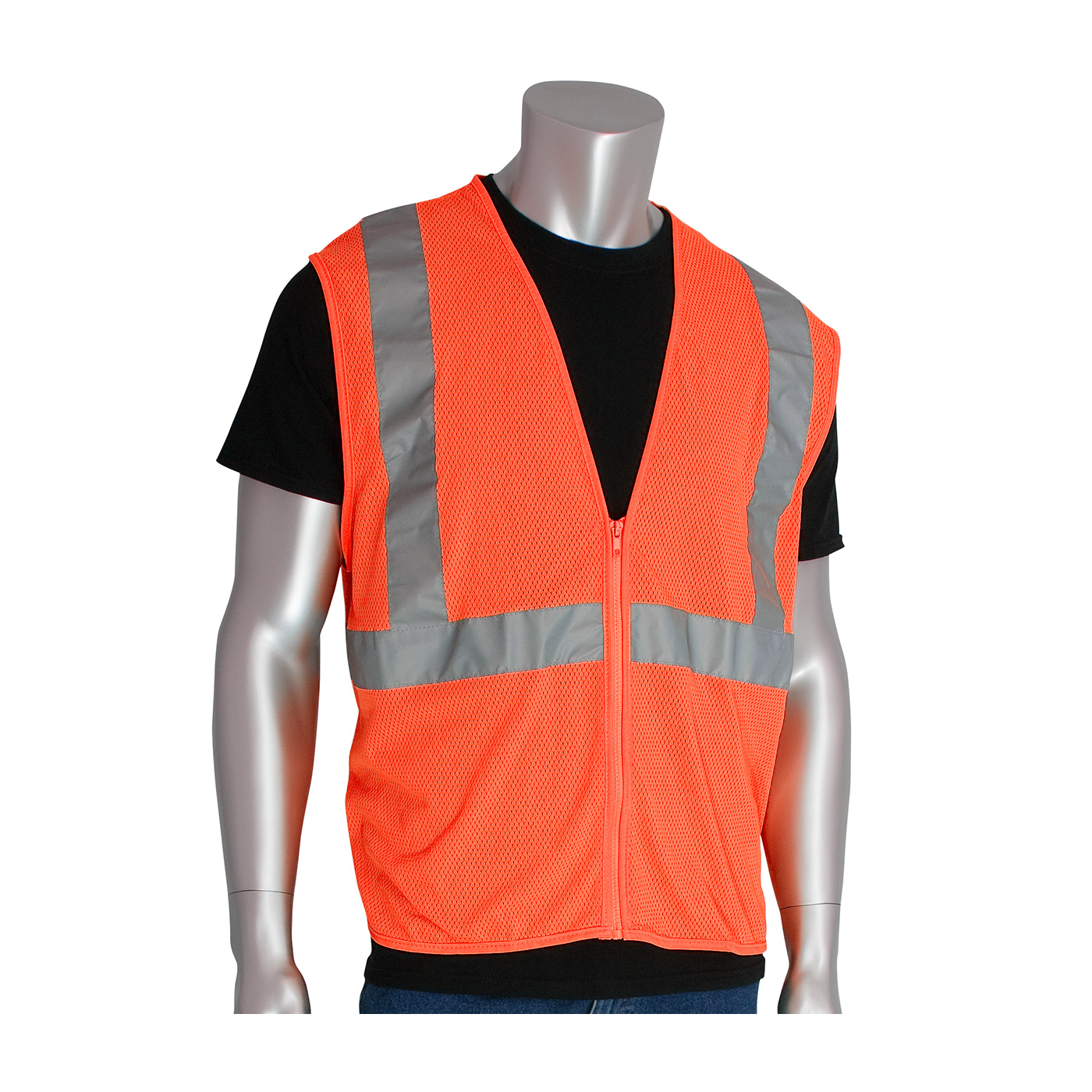 PIP 302-MVGZ ANSI Type R Class 2 Value Zipper Mesh Vest Hi-Vis Orange