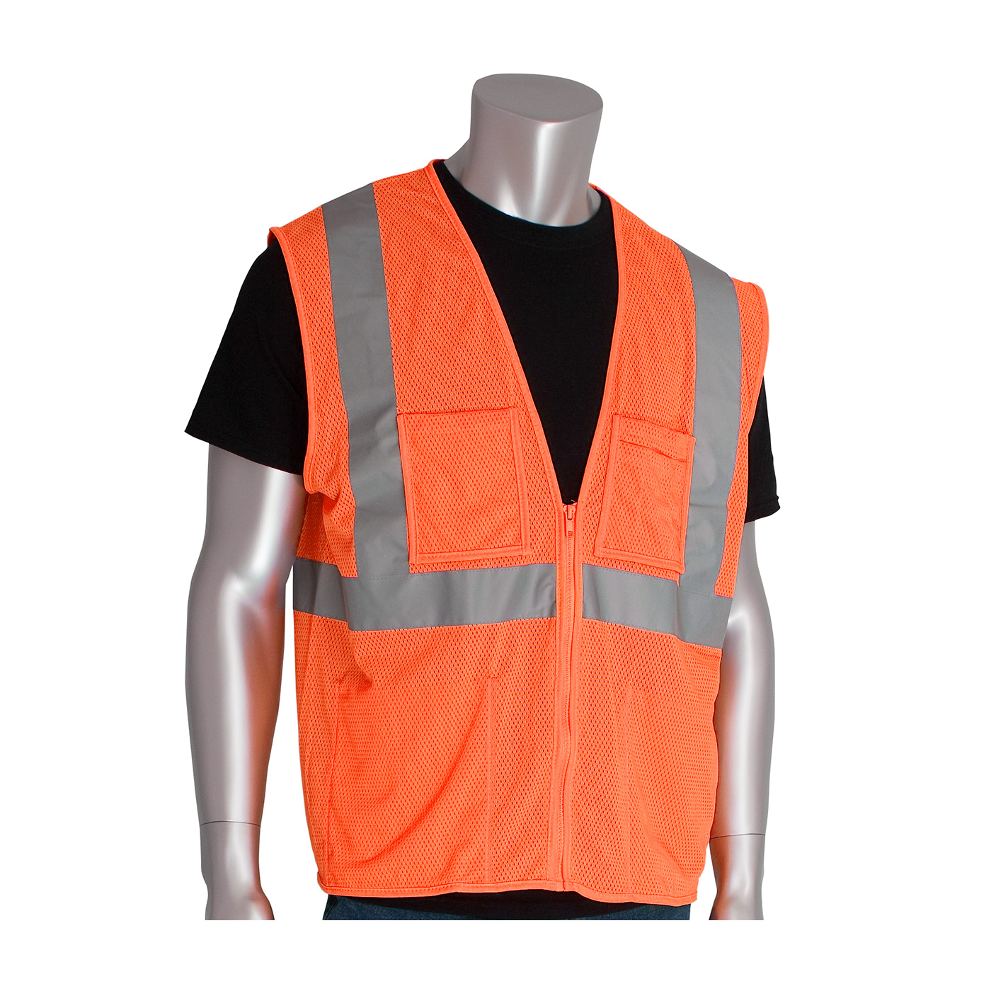 PIP 302-MVGZ4P ANSI Type R Class 2 Four Pocket Value Mesh Vest Hi-Vis Orange