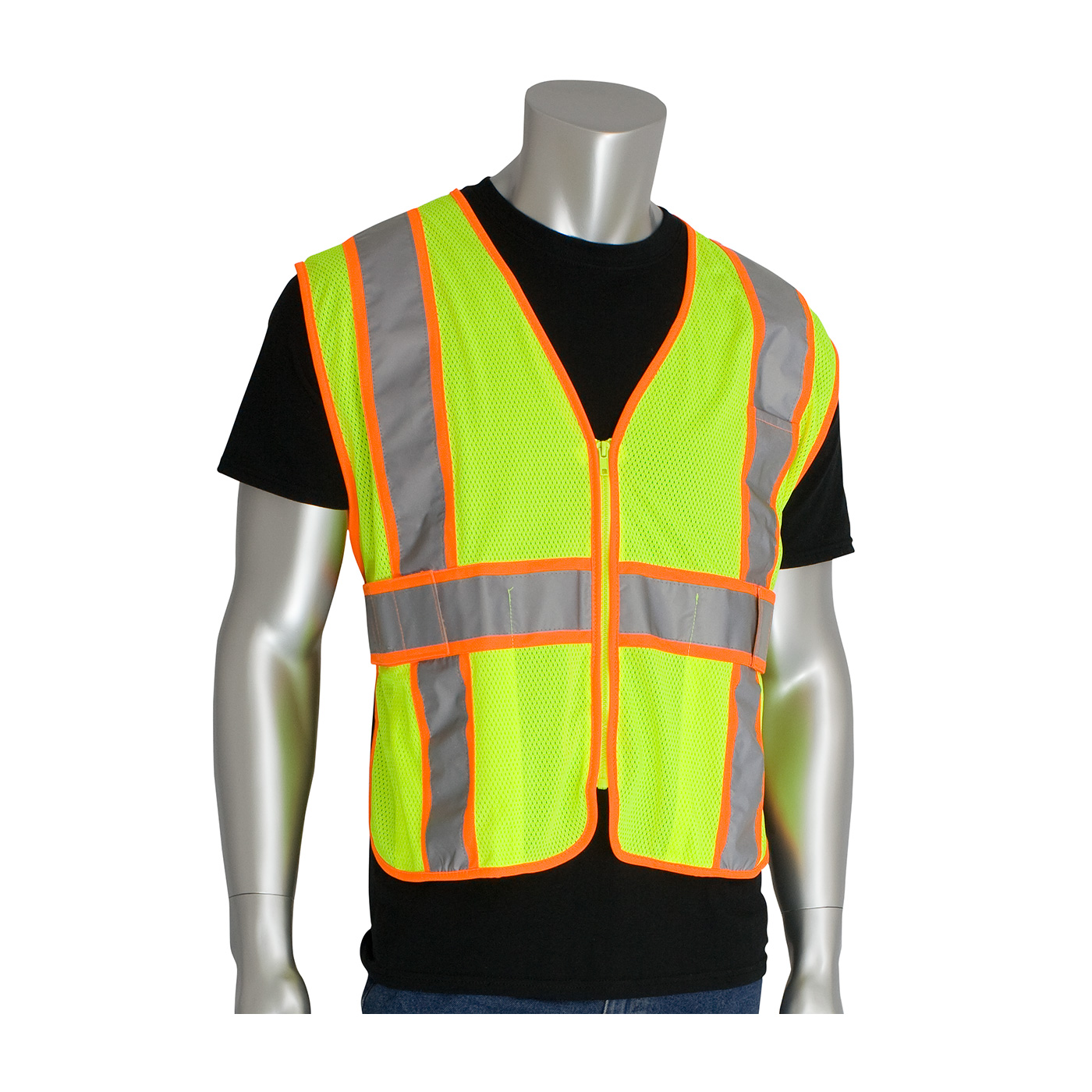 PIP 302-USV5 ANSI Type R Class 2 Expandable Two-Tone Mesh Vest Hi-Vis Yellow