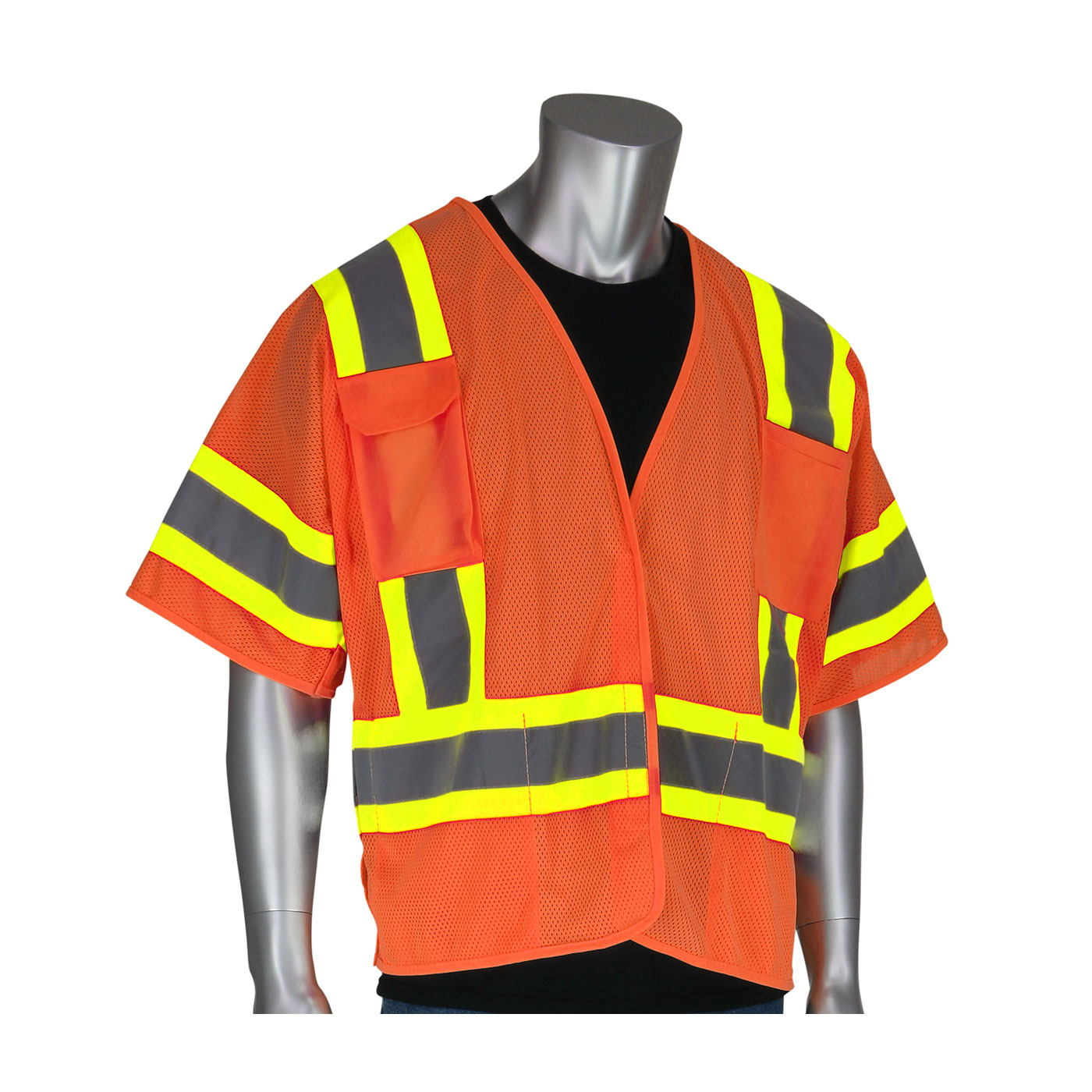 PIP 303-5PMTT ANSI Type R Class 3 Two-Tone Breakaway Vest Hi-Vis Orange