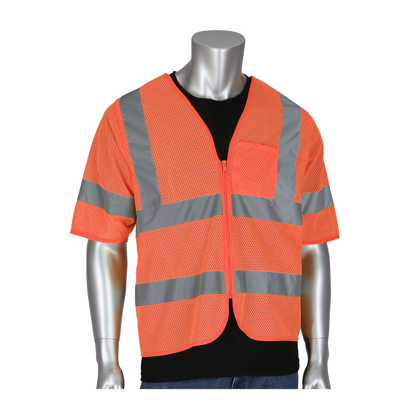 PIP 303-V100 ANSI Type R Class 3 Dual Sized Value Zipper Mesh Vest Hi-Vis Orange