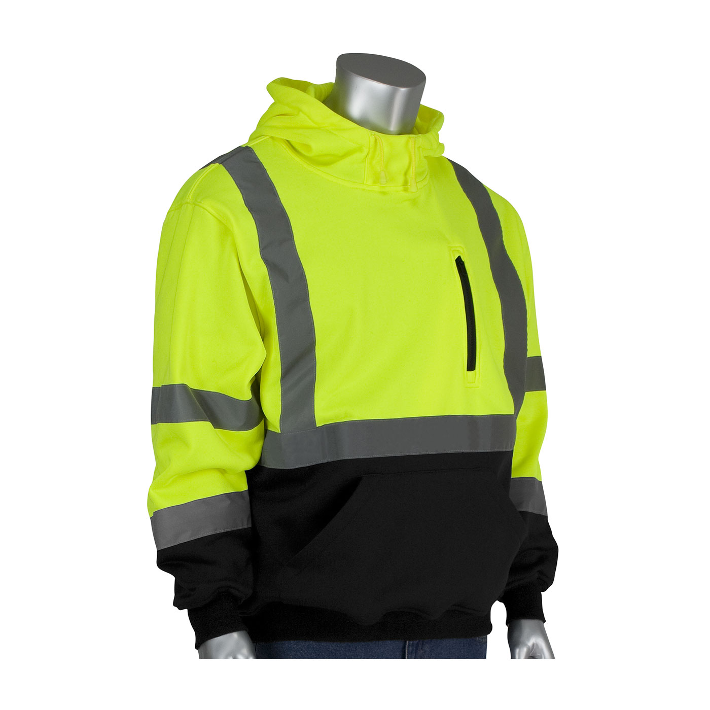 PIP 323-1350B ANSI Type R Class 3 Hooded Pullover Sweatshirt with Black Bottom Hi-Vis Yellow