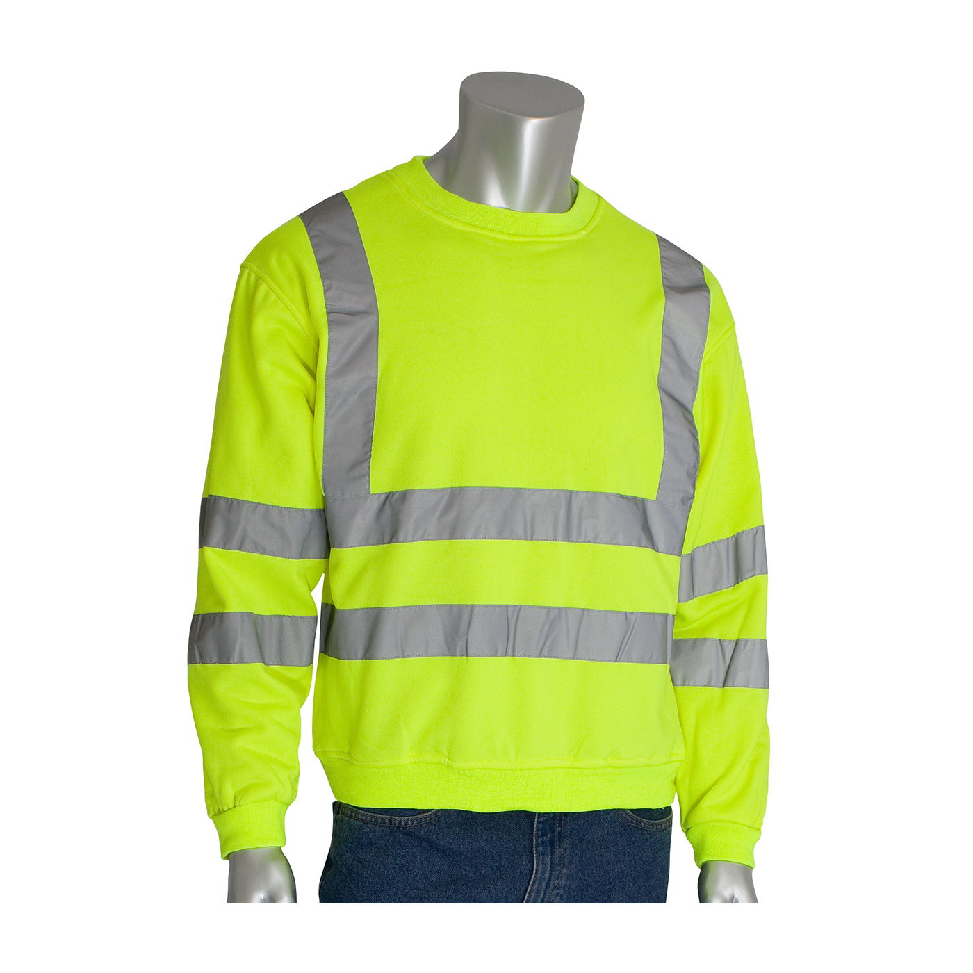 PIP 323-CNSSE ANSI Type R Class 3 Crew Neck Sweatshirt Hi-Vis Yellow
