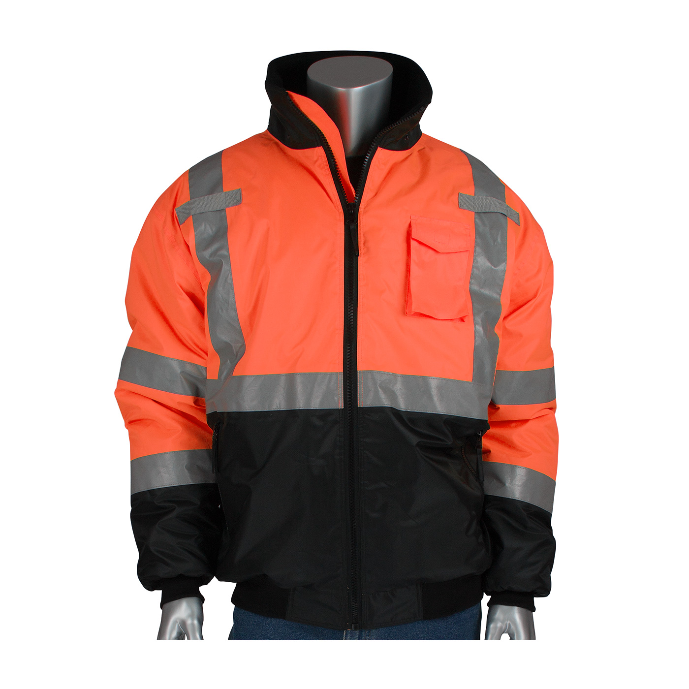 PIP 333-1740 ANSI Type R Class 3 Value Black Bottom Bomber Jacket Hi-Vis Orange