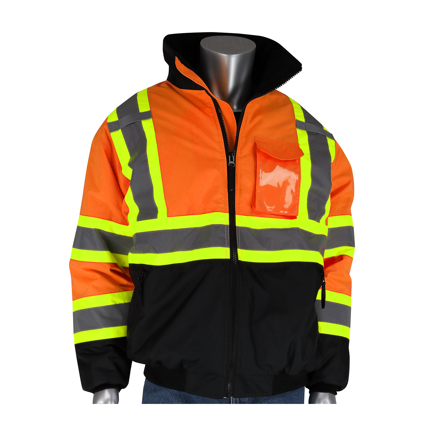 PIP 333-1745 ANSI Type R Class 3 Value Two-Tone, Black Bottom Bomber Jacket Hi-Vis Orange