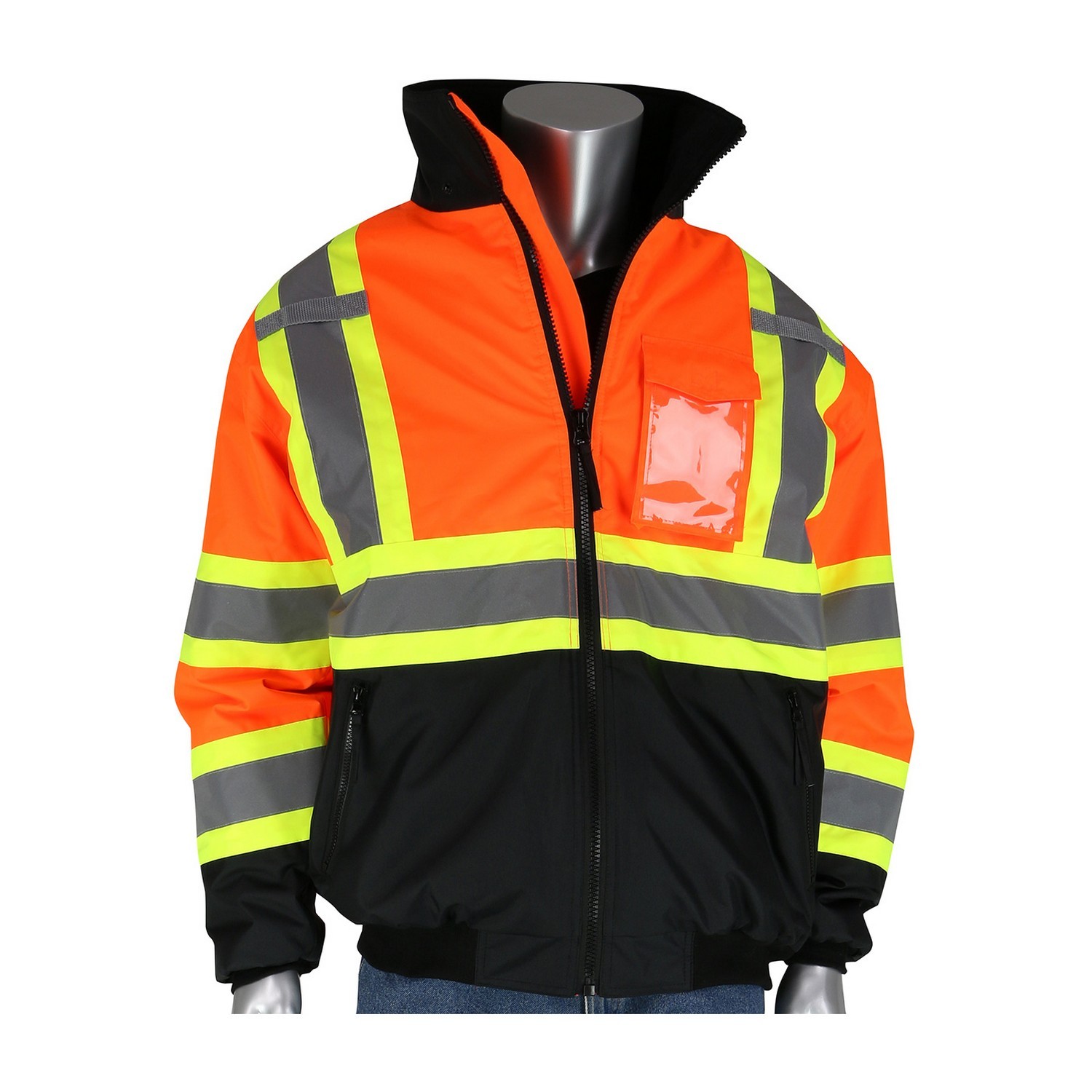 PIP 333-1745X ANSI Type R Class 3 and CAN/CSA Z96 Two-Tone X-Back, Black Bottom Bomber Jacket Hi-Vis Orange