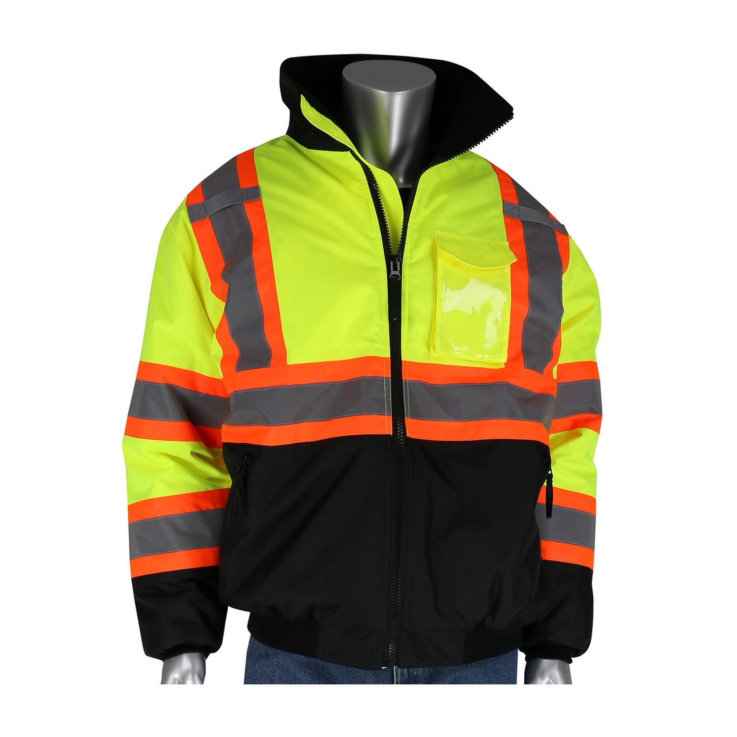 PIP 333-1745X ANSI Type R Class 3 and CAN/CSA Z96 Two-Tone X-Back, Black Bottom Bomber Jacket Hi-Vis Yellow