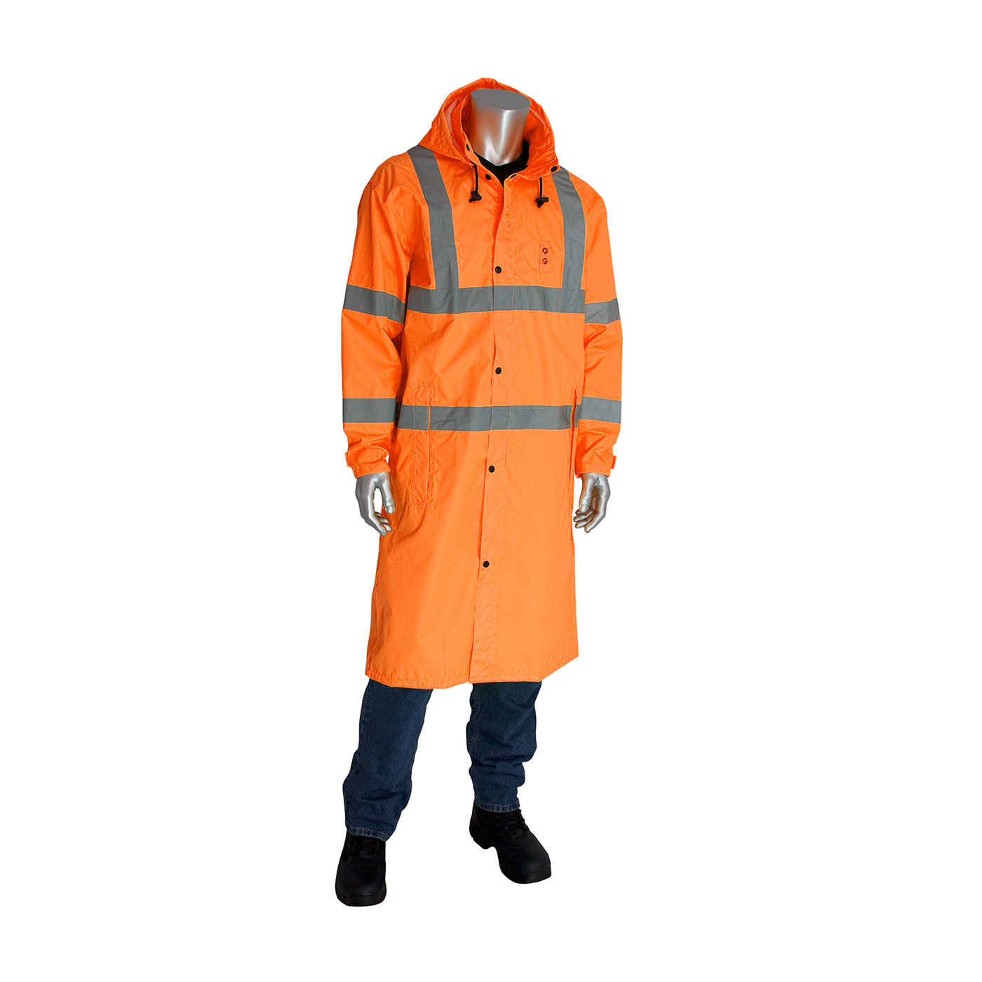 PIP 353-1048 Viz ANSI Type R Class 3 Value All Purpose 48" Raincoat Hi-Vis Orange