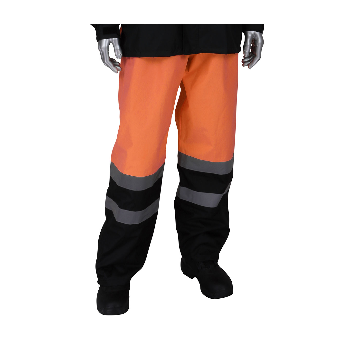 PIP 353-1202 Viz ANSI Class E Value All Purpose Waterproof Pants with Black Bottoms Hi-Vis Orange