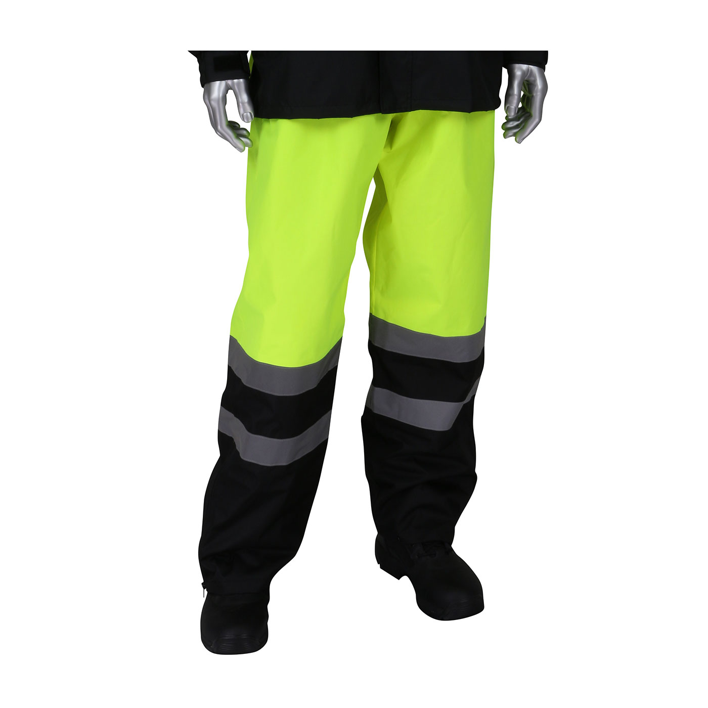 PIP 353-1202 Viz ANSI Class E Value All Purpose Waterproof Pants with Black Bottoms Hi-Vis Yellow