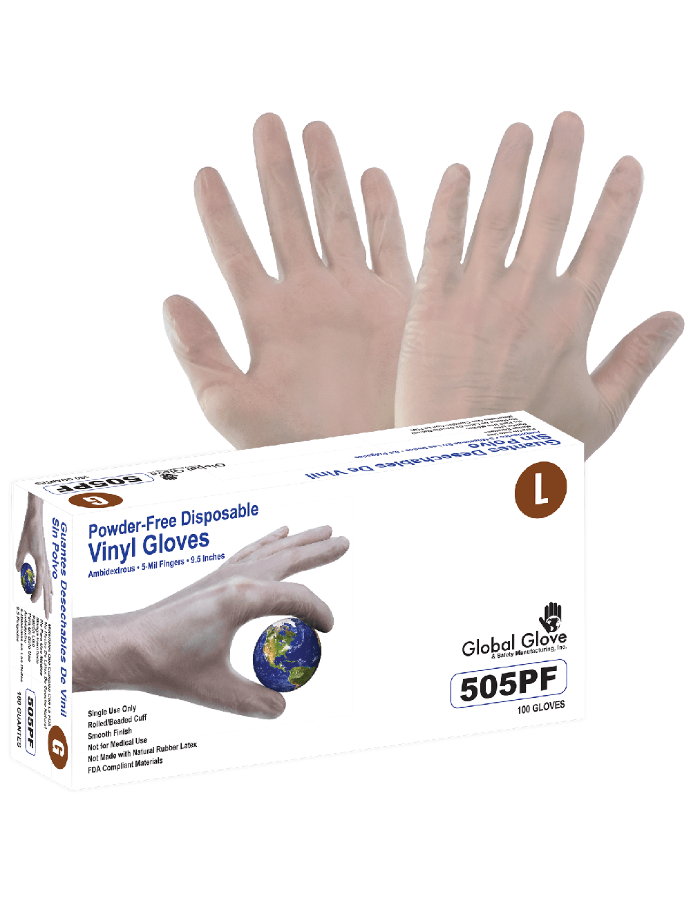 Global Glove 505PF - 5 Mil Clear Vinyl Foodservice Grade Powder Free Gloves