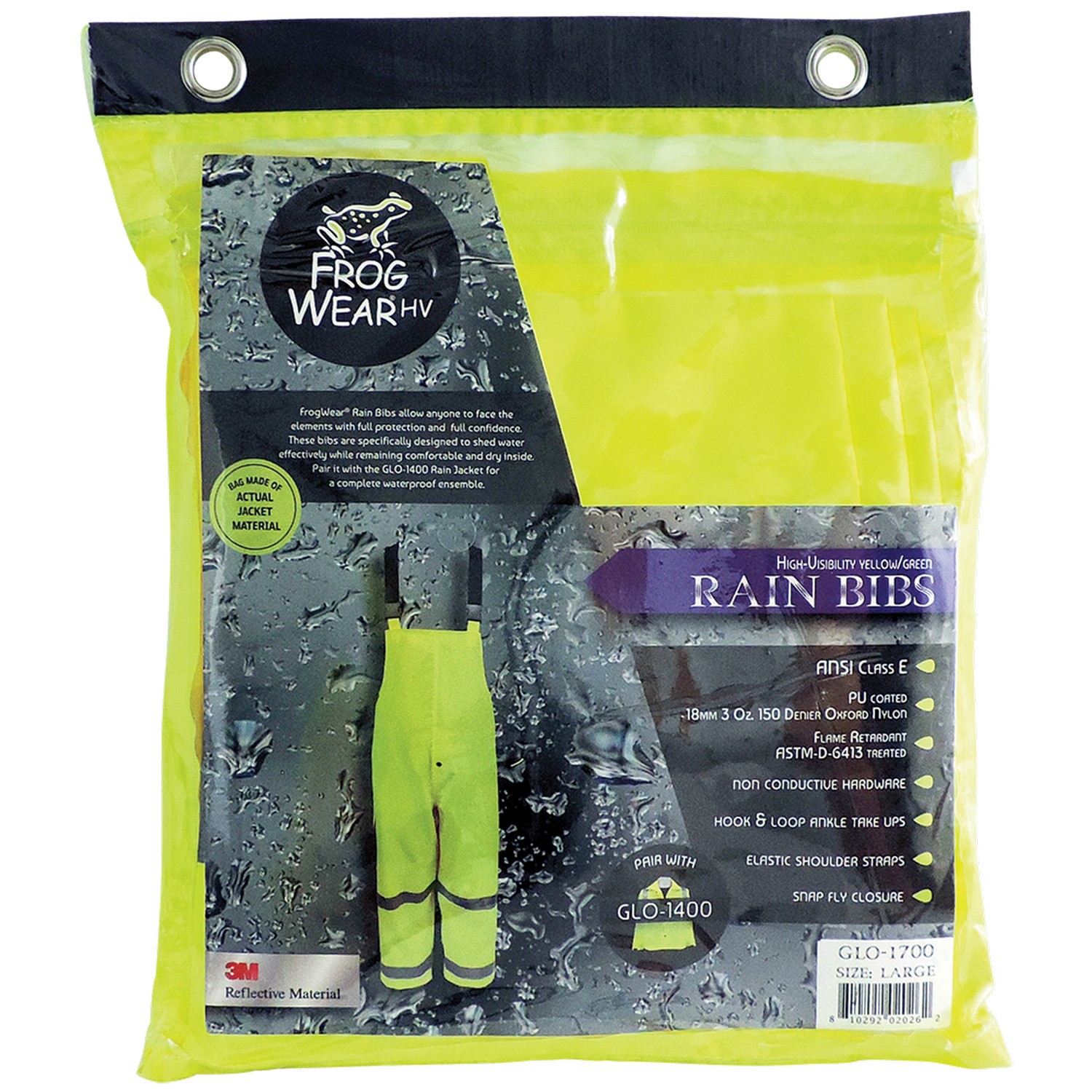 Global Glove GLO-1700 - FrogWear HV - High-Visibility Yellow/Green Rain Bibs
