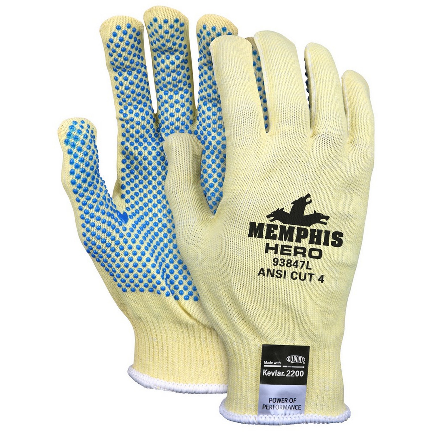 MCR Safety 93847 Memphis Hero,  13 Gauge, Light Weight Kevlar 2200/Stainless Steel/Spandex Fiber, PVC dots