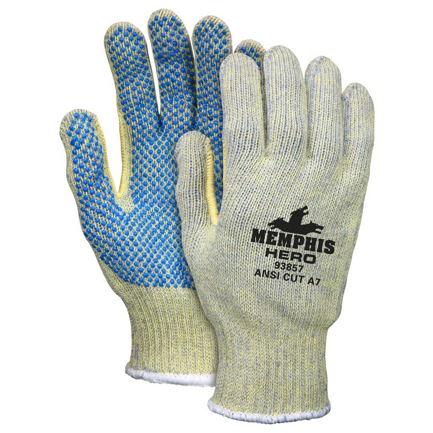 MCR Safety 93857M Memphis Hero, 7 Gauge Regular Weight Kevlar/Stainless Steel/Nylon, blue PVC single dotted