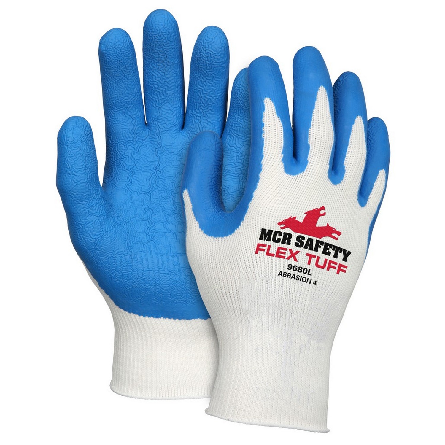 MCR Safety 9680S Memphis Flex Tuff, 10 Gauge Cotton/Polyester Shell, Blue Latex Palm & Fingertips